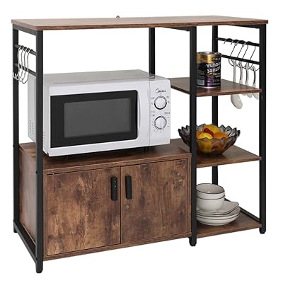 Iwell Kitchen Baker's Rack with Cabinet, 8 Hooks, 4-Tier Storage