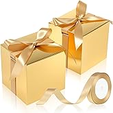 MotiMind 48 Pcs Wedding Gift Boxes with Ribbon Small Party Favor Boxes with Lids Mini Treat Candy Container for Easter Party Birthday and More(Gold,4 Inch)
