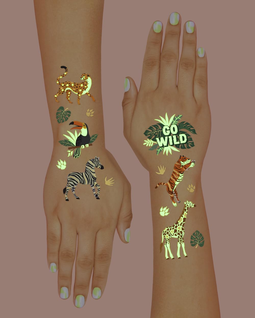 xo, Fetti Jungle Animal Glow in Dark Temporary Tattoos for Kids - 48 Pcs | Elephant Party Decorations, Wild Animal Birthday Party Supplies, Giraffe Favors, Safari Baby Shower, Tiger