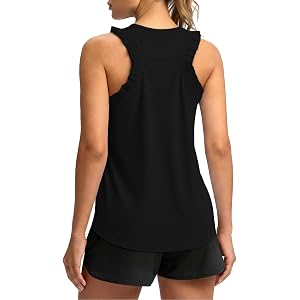 UNCLECAT Womens Workout Tank Tops Ruffle Sleeveless Athletic Tee Shirts | Crewneck,Casual Loose Fit,Racerback,Running Shirt G