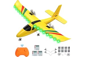 HRZPACT RC Plane, Remote Control Airplane 2.4GHz 2CH RC Airplane w/3 Batteries, Cool Lights&Gyro Stabilizer, Hobby RC Airplanes Glider Aircraft Planes Toy, Easy to Fly for Adults Kids Beginners Boys, Yellow