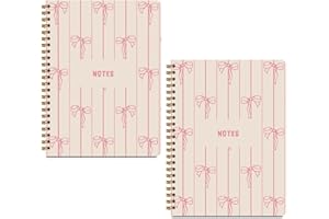 MQBMQB 2Pcs Cute Pink Bow Spiral Notebooks for Women, A5 Hardcover Notebook Journal, College Ruled Notebook Lined Travel Journal for Writing Office Note Taking, Cute Diary Gifts for Women, 8.3x5.8Inch