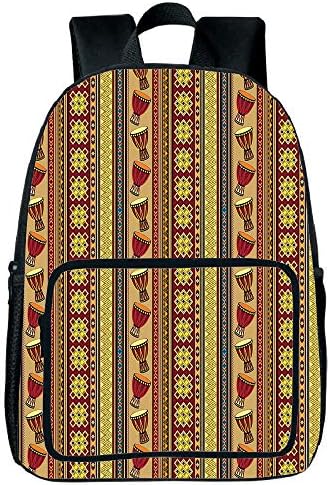Increase Capacity Square Front Bag Backpack Ethnic,African Tribal Pattern with Abstract Folk Figures and Drum Icons Traditional Design,Multicolor,for Children,Pictures Print Design.15.7"x 11.8"x 6.3"