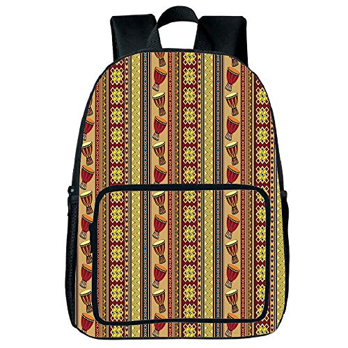 Increase Capacity Square Front Bag Backpack Ethnic,African Tribal Pattern with Abstract Folk Figures and Drum Icons Traditional Design,Multicolor,for Children,Pictures Print Design.15.7"x 11.8"x 6.3"