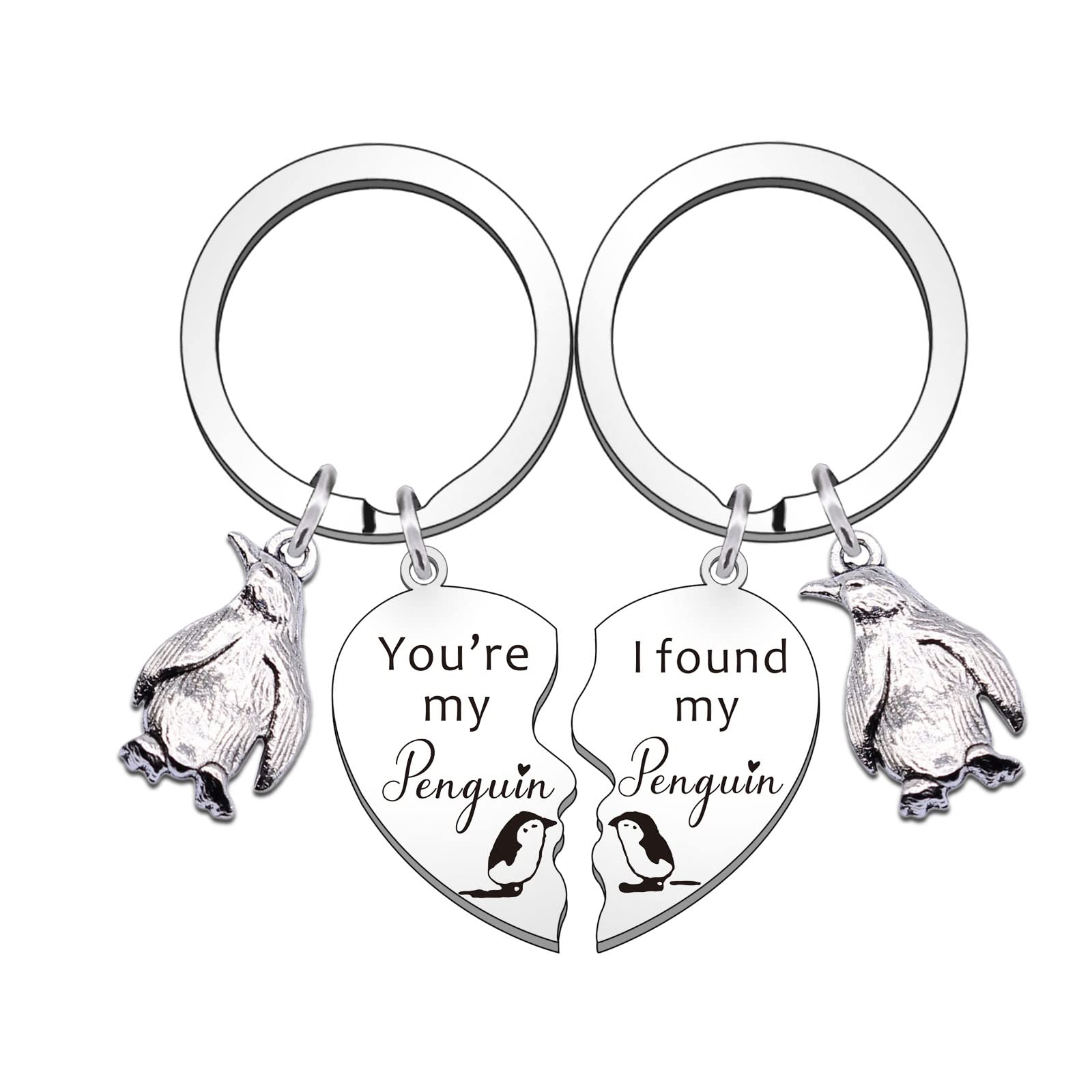 SMARGO 2 PCS Cute Penguin Heart Keyring Gifts For Couples Husband Boyfriend Girlfriend Wife Her Him Valentines Day Anniversary Birthday Christmas You're My Penguin I Found My Penguin