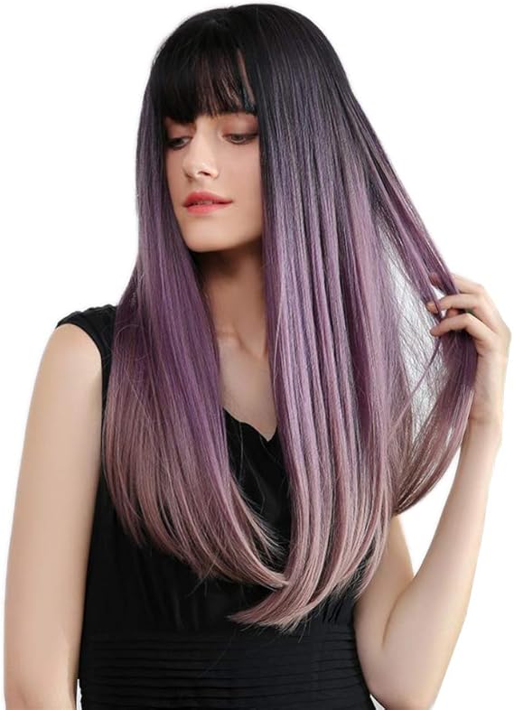 Amazon Dynwave かつら 女性 ストレート ロング グラデーション ウィッグ フルウィッグ 前髪付き 全3カラー 紫の フル ウィッグ 通販