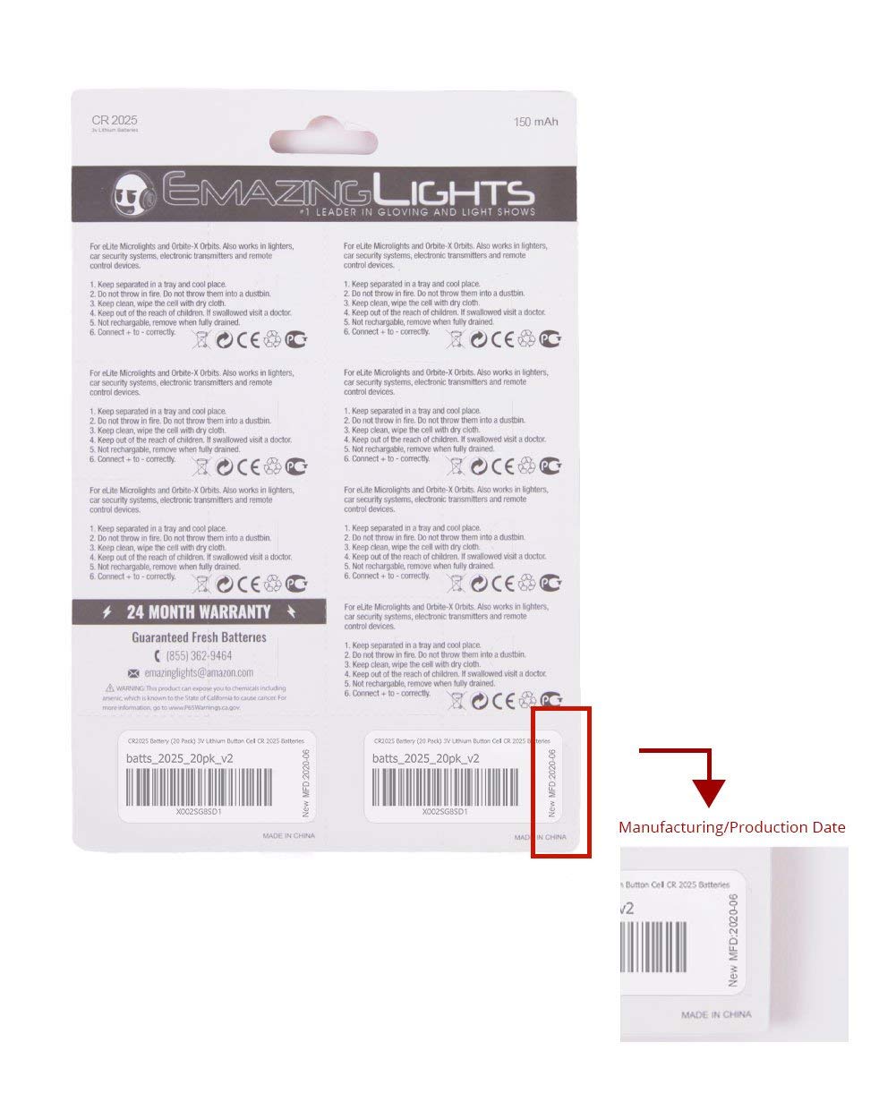 EmazingLights CR2025 Battery 3 Volt Lithium Coin Cell 3V Button Batteries (20 Pack)