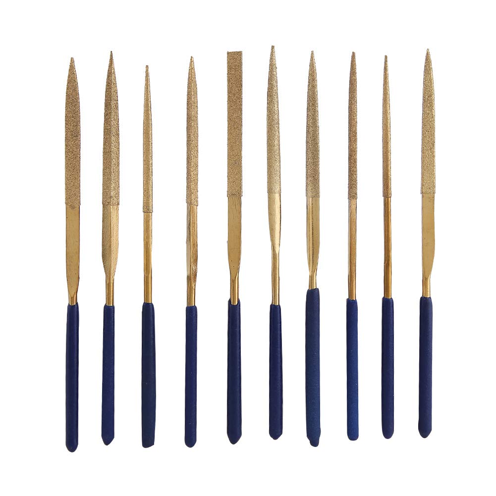 Titanium-Coated Diamond Needle File Set, 10pcs Titanium Alloy Coated Grinding Diamond Files Repair Tools for Metal Glass Ceramic Jewelry Carving