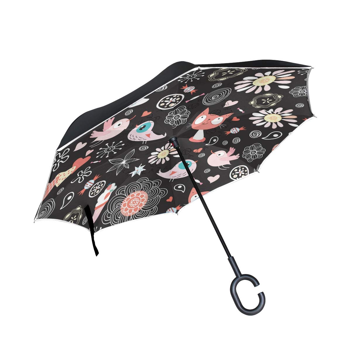 逆さ雨傘 マンガ 車 鳥 防風 猫 傘 C型ハンドル B07ml26zd4 アウトドア Goepuly ゴルフ傘 セール 登場から人気沸騰
