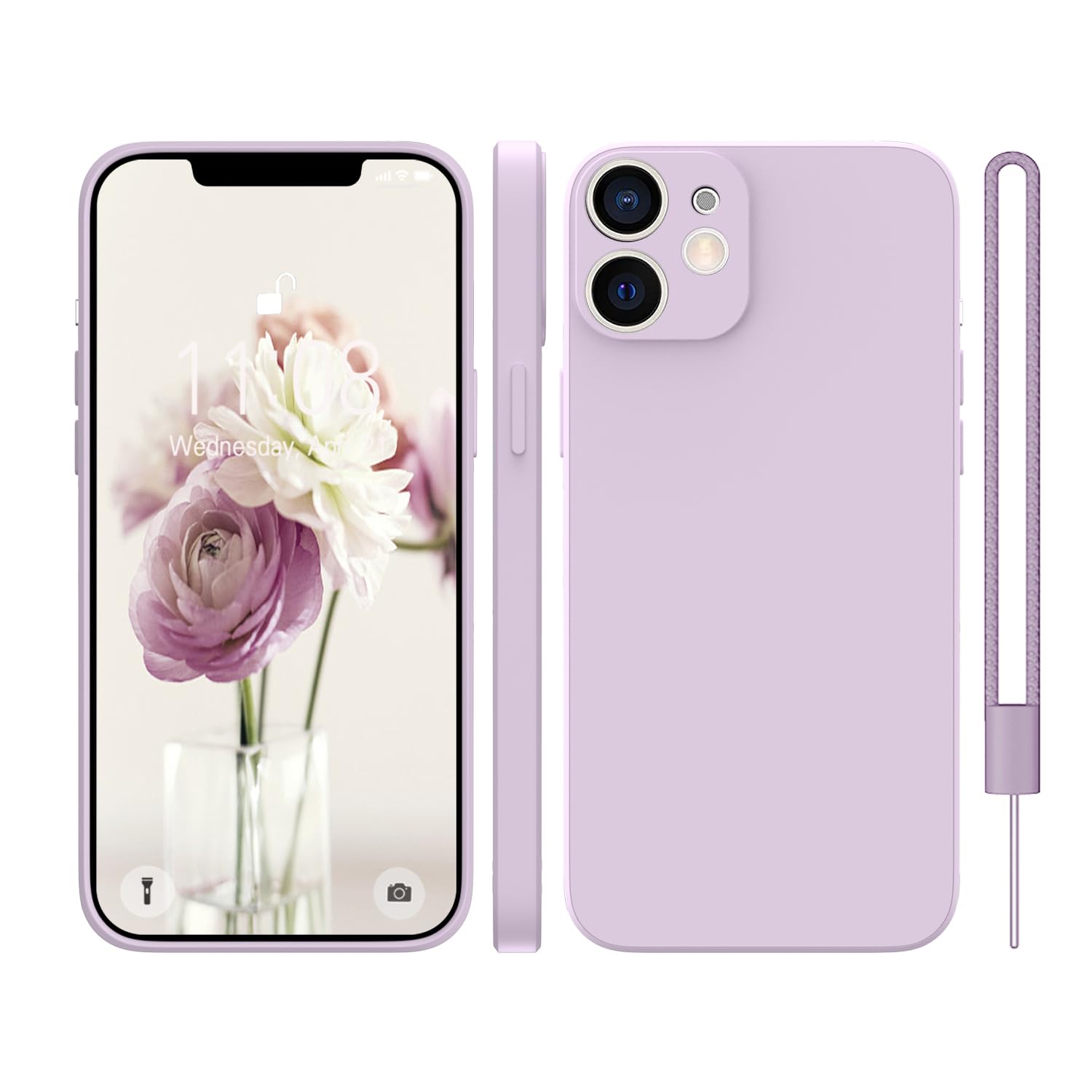 KPPIT Silicone Case Compatible with iPhone 12 6.1 inch protective case, Ultra Slim Soft Gel Anti-Scratch,Microfiber Lining,Rubber Shockproof Case Cover for iPhone 12 Grass Purple — image 1