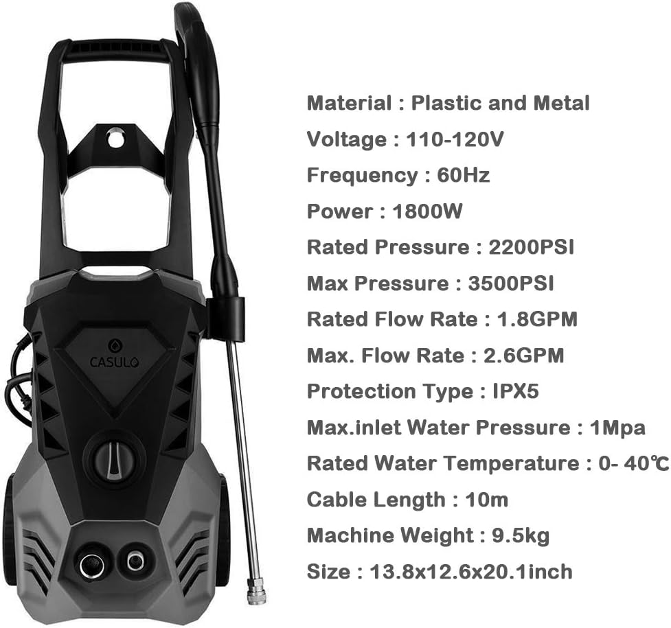Electric Pressure Washer 3500 PSI Max 2.6GPM 1800W High Power Washer with 5 Nozzles Adjustable, 32ft Cable, Detergent Tank, Spray Gun, Pressure Washer Gray for Car/Garden/Home/Driveways [US Stock] : Garden & Outdoor