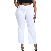 Gocolloa Plus Size Jeans for Curvy Women Straight Leg Stretchy High Waisted Casual Loose Denim Pants with Pockets