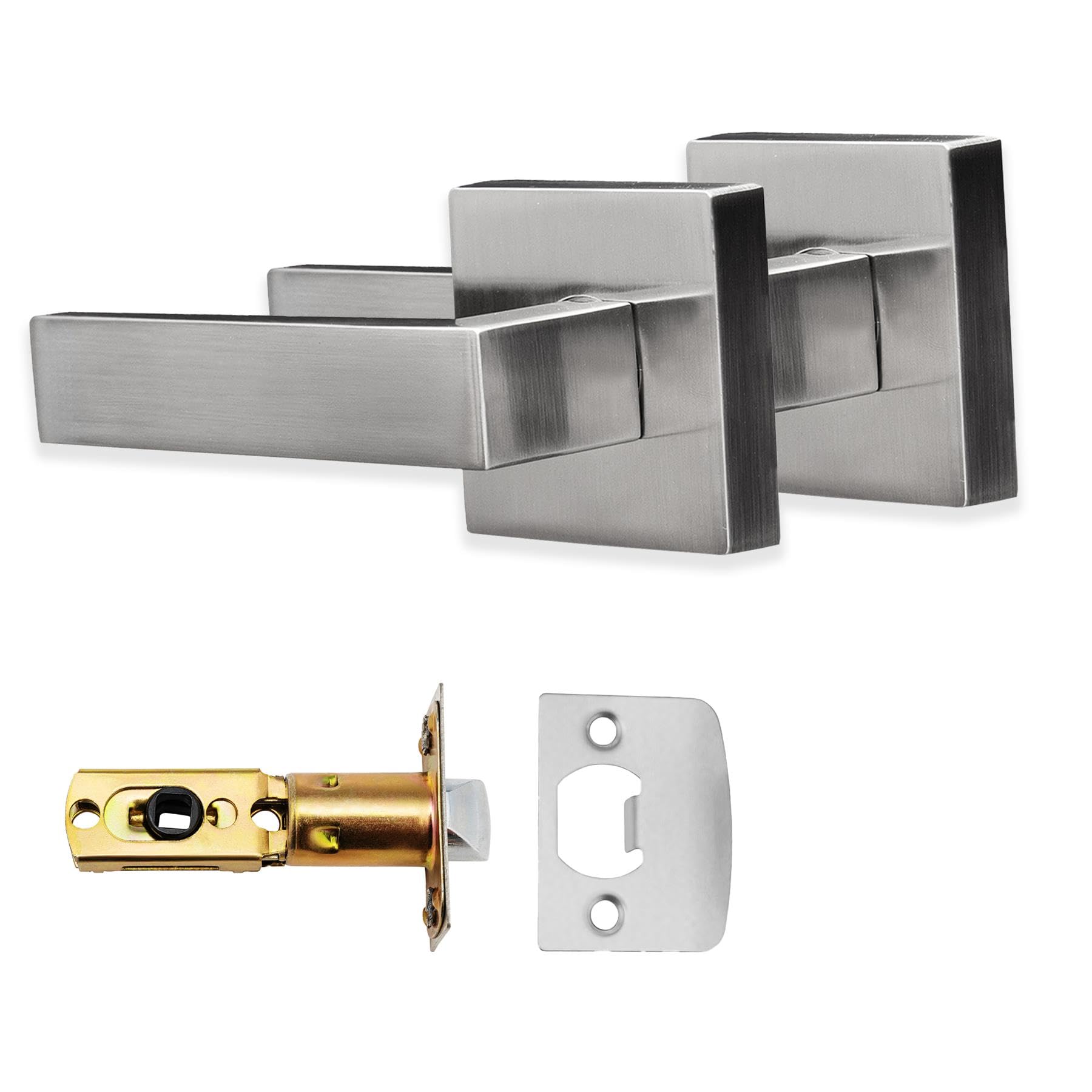 XFORT Quad Passage Knob Set Satin Chrome, Door Knob for Internal Wooden Doors, Complete Set with Tubular Latch