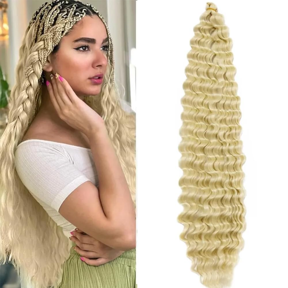 Datanala Ocean Wave Crochet Hair 30 inch Deep Wave Curly Crochet Hair 3packs Long Inch Deep Curly Braiding Hair Extensions Long Braids Deep wave Synthetic hair for Black Women (30inch, 613#) โ image 1