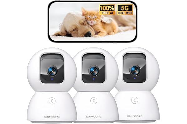CINMOORE 3-Pack Security Camera Indoor, 3K Pet/Dog Camera with Phone App/Speaker, 5G PTZ WiFi Baby Monitor Cameras for Home S