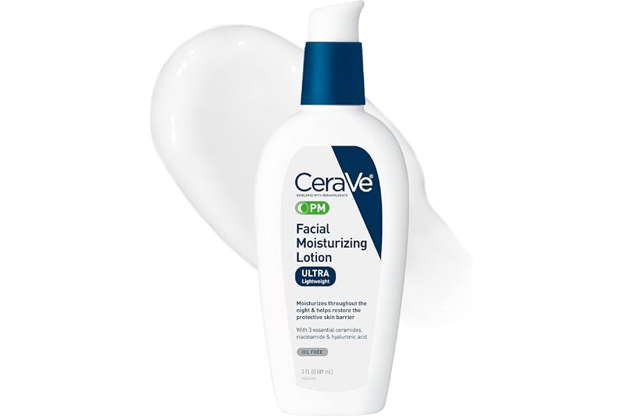 CeraVe PM Facial Moisturizing Lotion, Night Cream with Hyaluronic Acid and Niacinamide, Ultra-Lightweight, Oil-Free Moisturiz