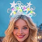 EARENT 2026 Happy New Year Silver Light Up Headband LED Star Hair Hand Flashing New Years Eve Celebration Hair Accessorie