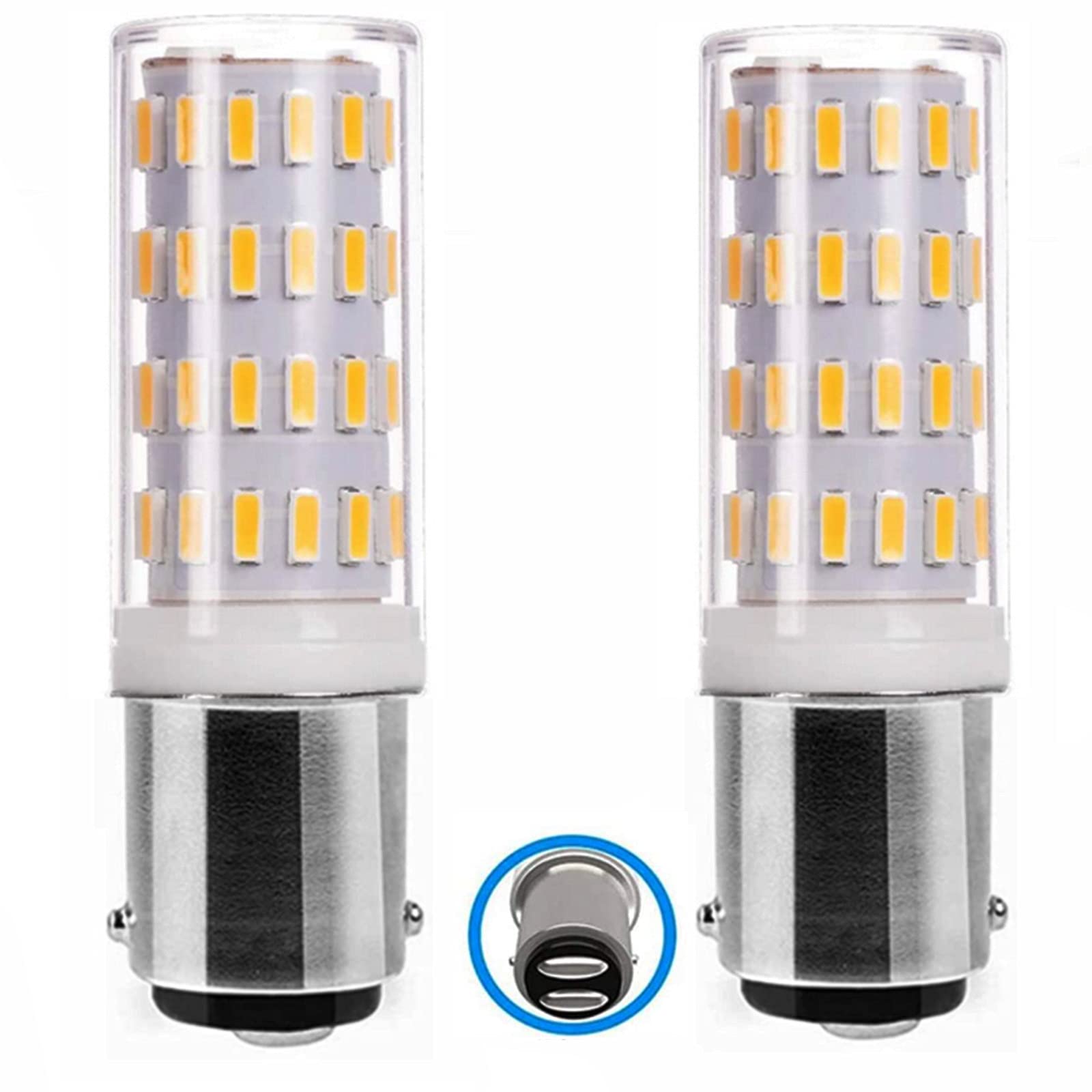 PYRJIN Ba15D Led 12V 24V Bulb Double Contact 12V 24V Ac/Dc 5W, Double Contact Bayonet Base, Equivalent to 45W Halogen, Warm White 3000K for Interior, Boats Lighting. (2-Pack)