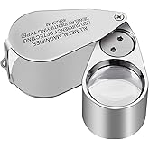 40X Full Metal Illuminated Jewelry Loop Magnifier, XYK Pocket Folding Magnifying Glass Jewelers Eye Loupe with LED(LED Curren