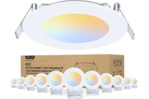 OREiN 12 Pack 4 Inch Recessed Lighting LED 10W=75W Eqv, CRI>90, 5CCT Dimmable Canless Downlight with Aluminum Junction Box, Waterproof LED Recessed Light for Indoor Bathroom Kitchen Bedroom