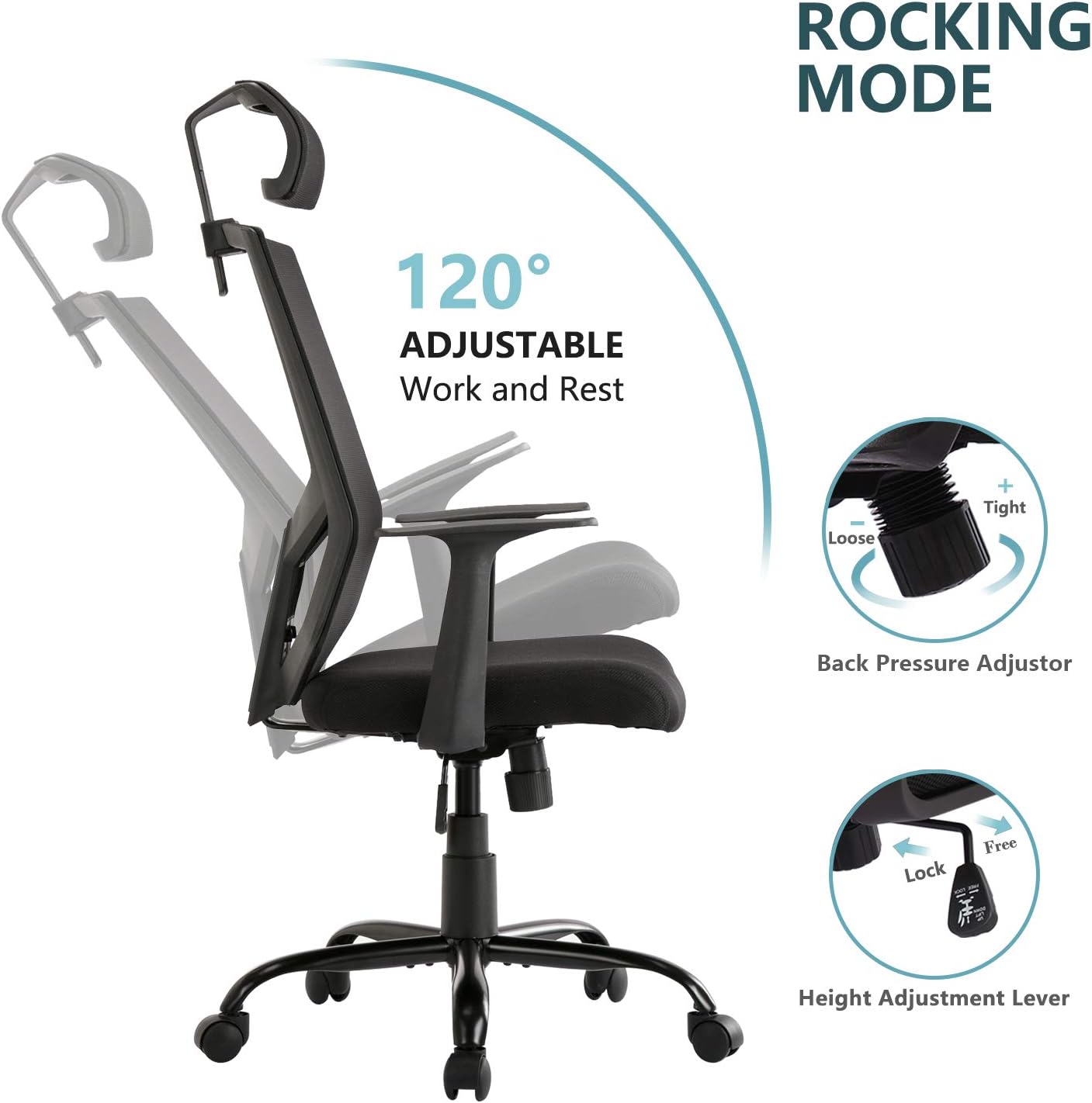 SMUGDESK Ergonomic Lumbar Support Mesh High Back Office Desk Task Chair, Black: Furniture & Decor