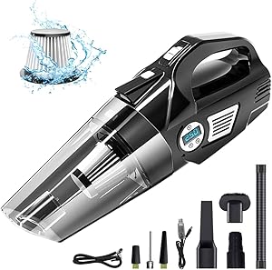 helloleiboo Car Vacuum 4 in 1 Handheld Cordless Air Compressor Pump 6000Pa Rechargeable Vacuum Cleaner with LED Light