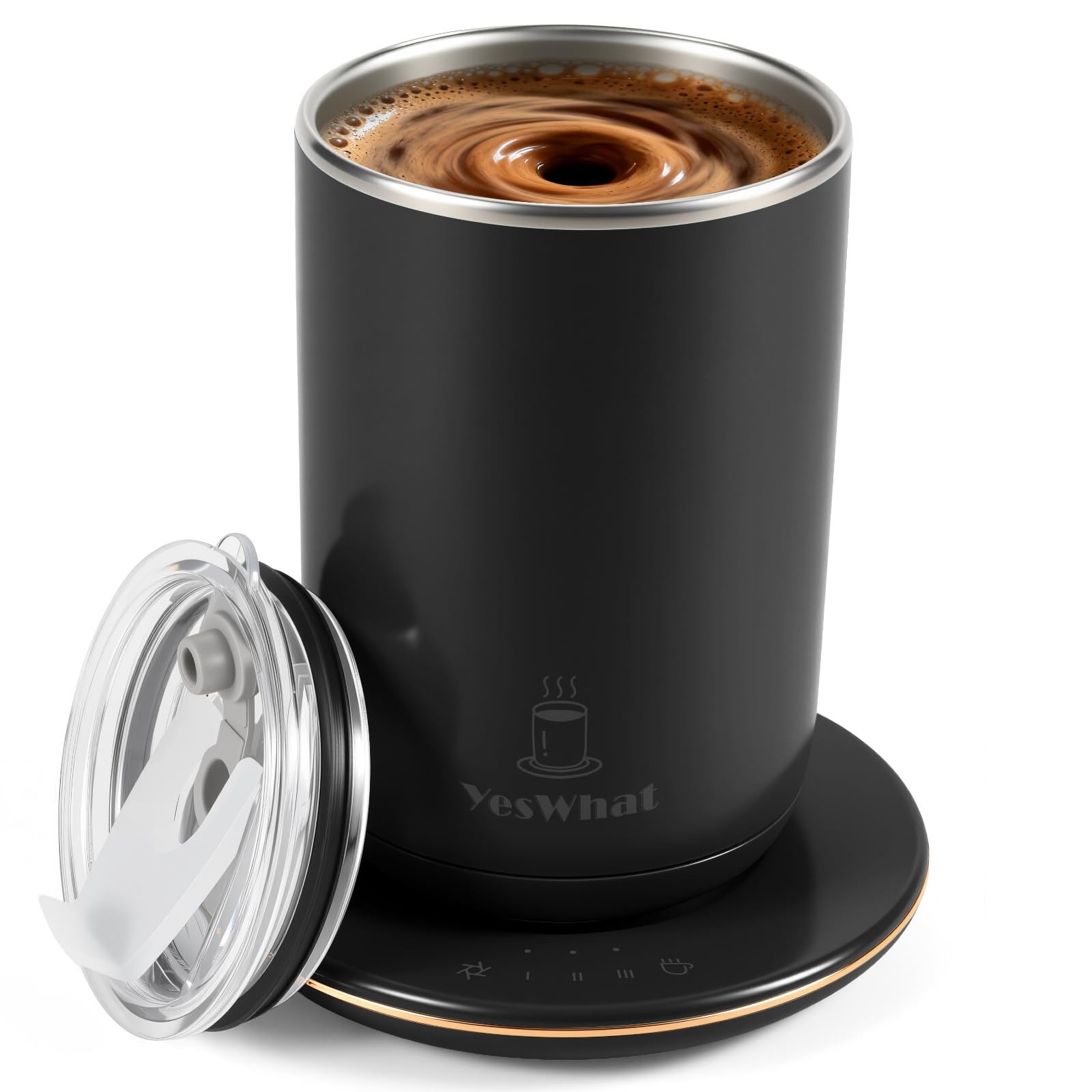 Self Stirring Coffee Mug with Temperature Control,Type-C Heated Magnetic Mixing Cup,3 Heat Levels,8-Hour Auto Shut-Off,USB Rechargeable Stainless Steel Smart Mug for Milk Protein Shakes Black 11oz