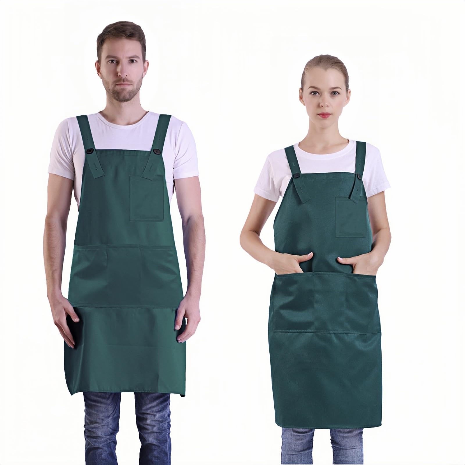 BIGHAS H Back Style Apron with Pocket for Women, Men Adjustable Large Size Comfortable, Kitchen, Home, Cooking 12 Colors (Green) — image 1