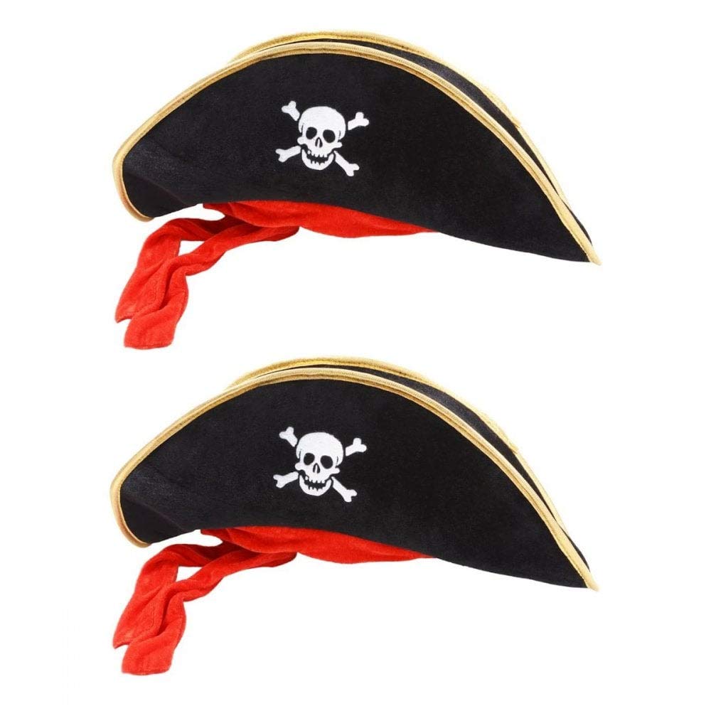 2 X Pirate Hat Black Outfit Accessory for Caribbean Fancy Dres