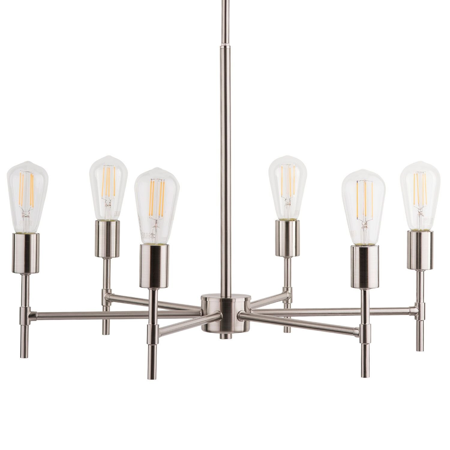 Bella Industrial 6 Light Chandelier | Brushed Nickel Hanging Pendant Light Fixture With LED Bulbs LL-P250-BN