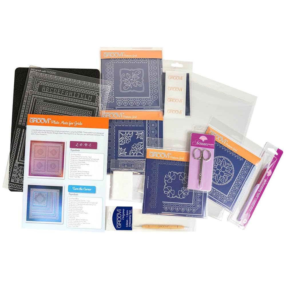 Groovi Grid Starter Kit for Parchment Craft: Includes Embossing Tools, Grids, Parchment Paper, Foam, Scissors