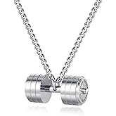 Kaydenana Dumbbell Pendant for Men Polished Stainless Steel Necklace for Women Silver Black Plated Chain Couple Valentine's Day Gift Jewelry