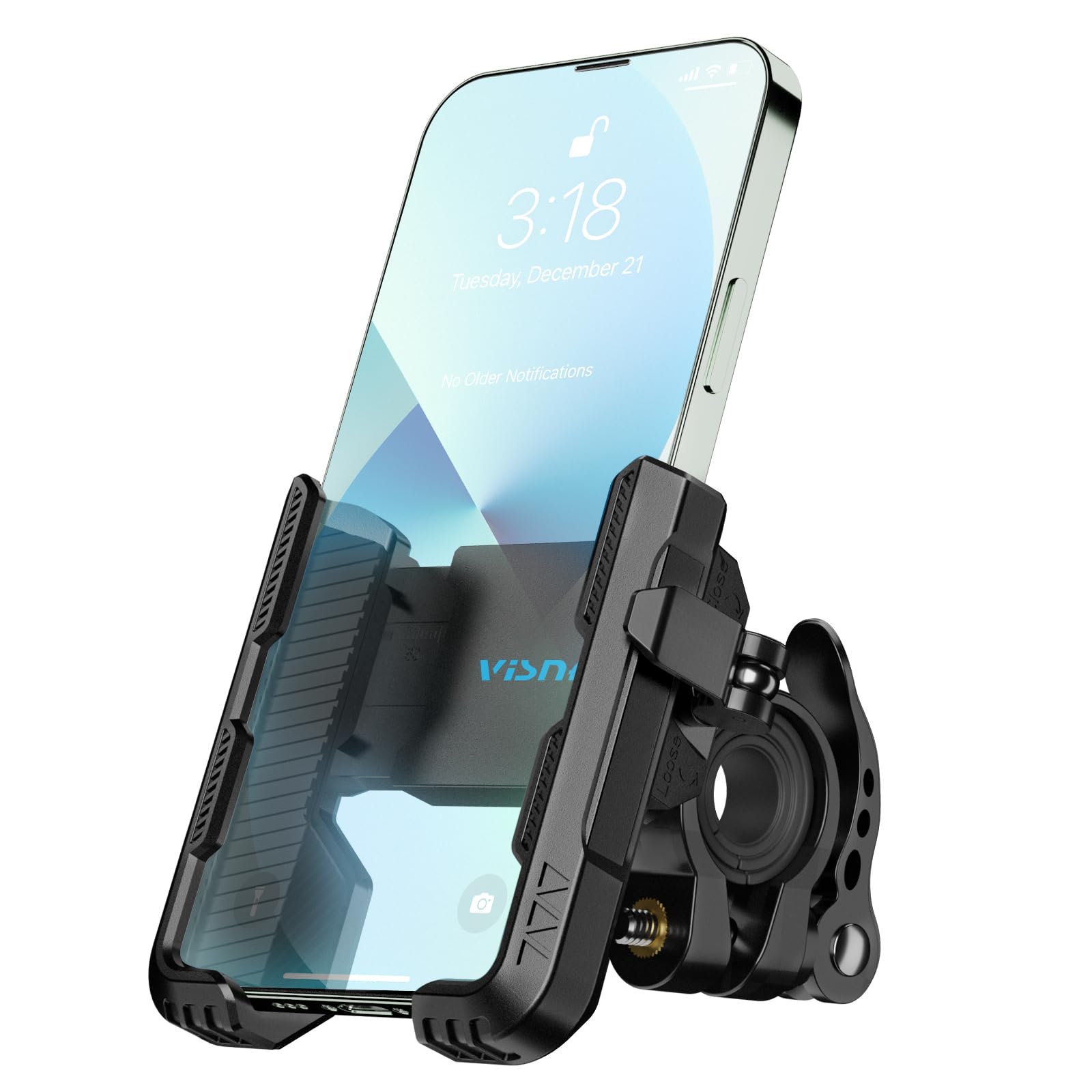 Photo 1 of visnfa New Upgraded Bike Phone Mount Holder Two Connectors Quickly Lock and Release,360°Rotatable Bicycle Motorcycle Scooter Accessories Handlebar Phone Clip for 4.0"-7.0" Smartphone (Black)