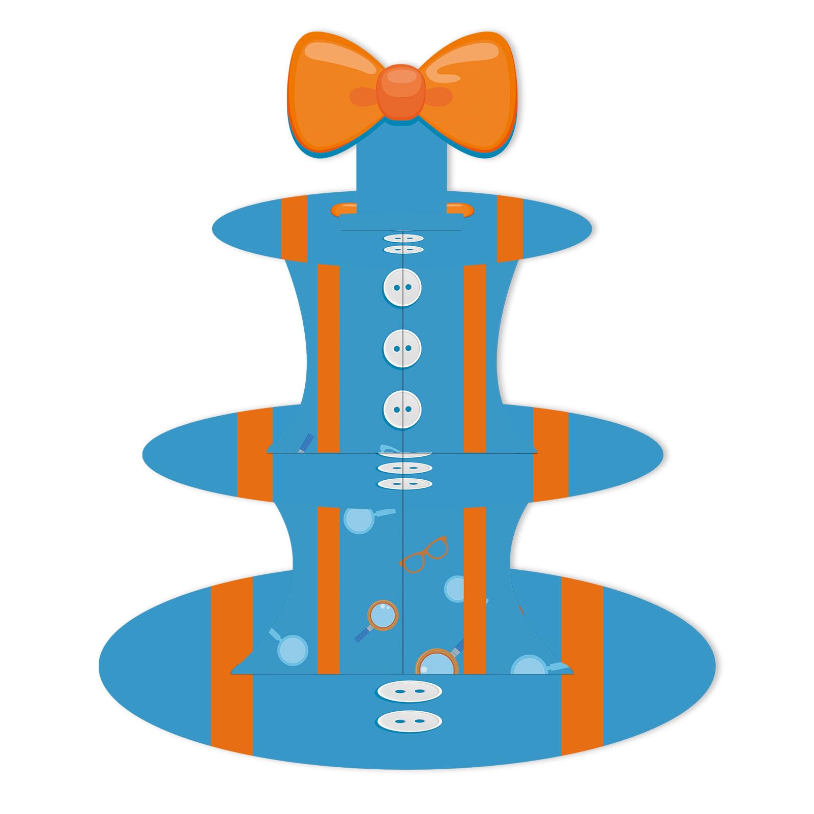 Photo 1 of Zliisang Yellow Bow Cupcake Stand Construction Birthday Party Decorations for Boy 3 Tiered Dessert Cake Table Displays Blue and Orange Birthday Baby Shower Party Decorations