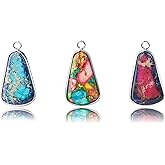 Flemtai 3 Pieces Natural Imperial Jasper Pendant,Gemstone Links Charms for DIY Jewelry Making Unique Gemstone Pendant for Necklaces, Bracelets, Earrings