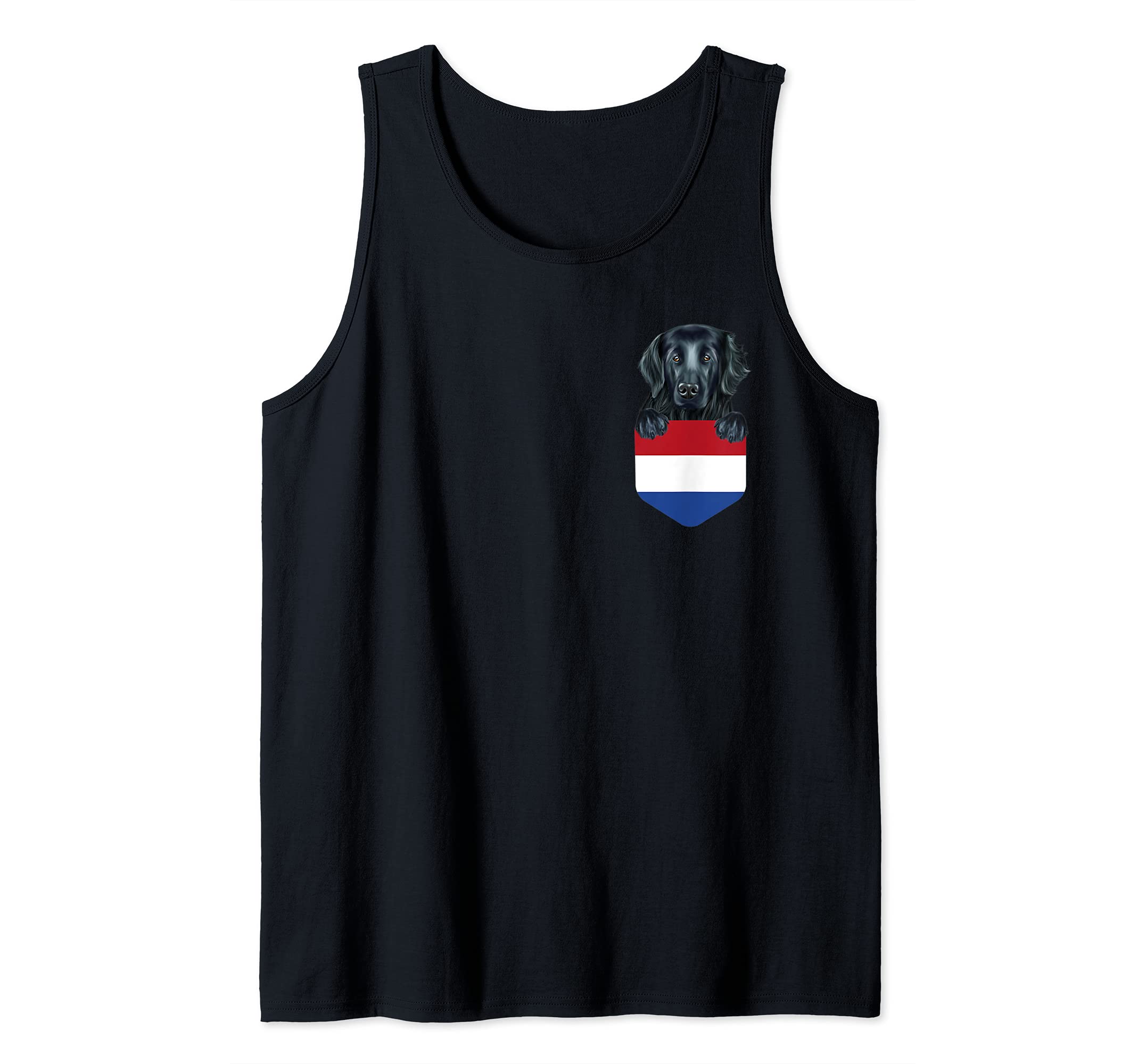 Netherlands Flag Flat-Coated Retriever Dog In Pocket Tank Top