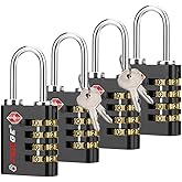 Forge Dual-Opening: Key or Combination Access Lock, TSA Approved Locks for Luggage, Pelican case, Travel, Gym, School, Stainless Steel Shackle. (Black, 4 Pk)