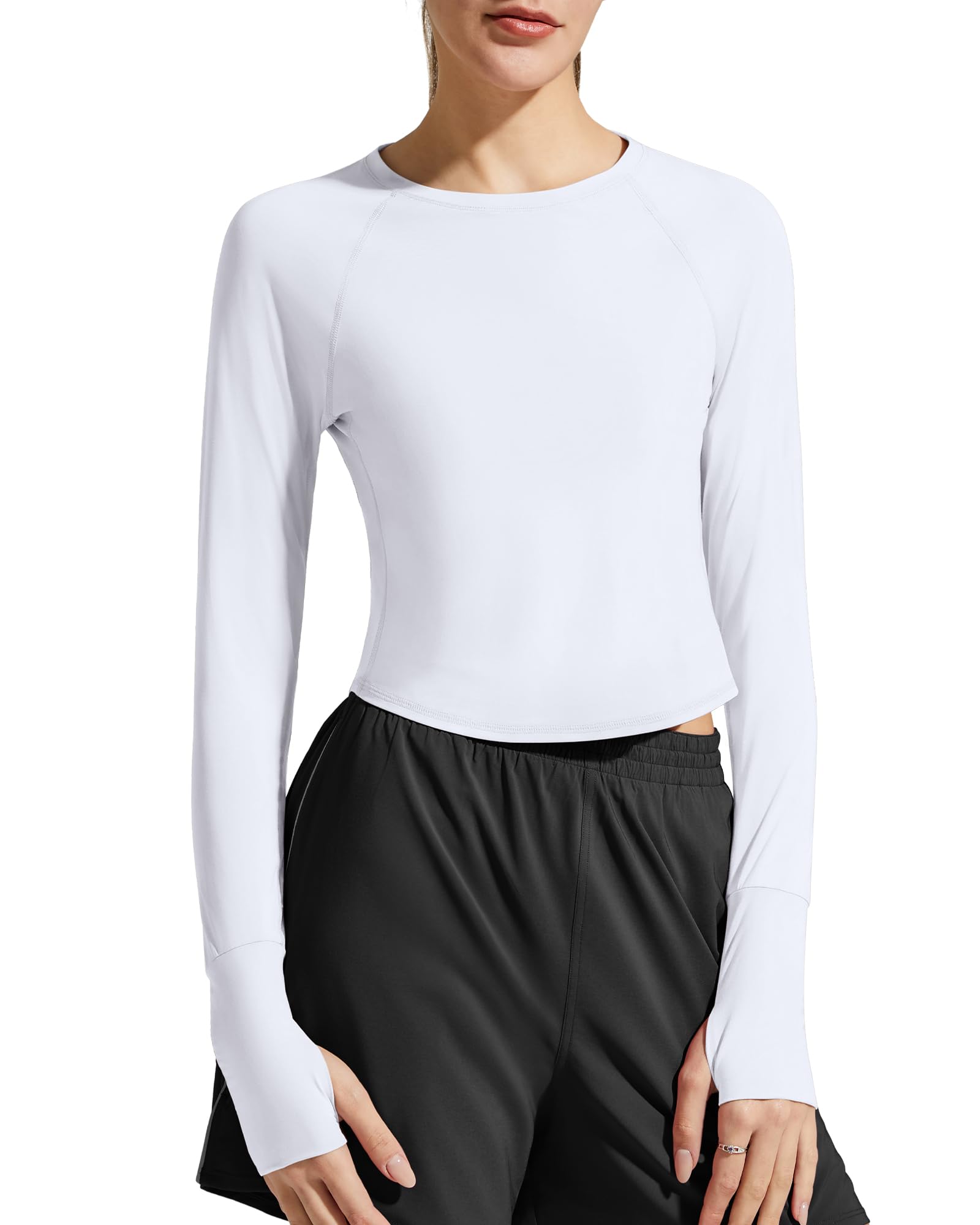 Photo 1 of G4Free UPF 50+ Quick Dry Breathable Soft Long Sleeve Shirts for Women Rash Guard Workout Sun Shirt Running Crop Tops Activewear(White,S)