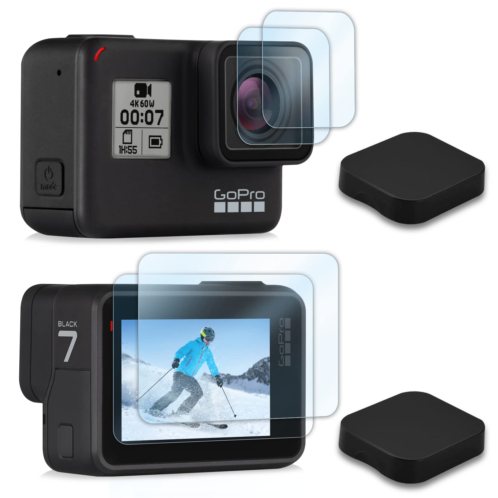 REDTRON Screen Protector for GoPro Hero 7 Black/Hero HD(2018)/ 6/5(8 PCS), Ultra Clear Tempered Glass and Front Screen Protector & Lens Protector & Lens Cover