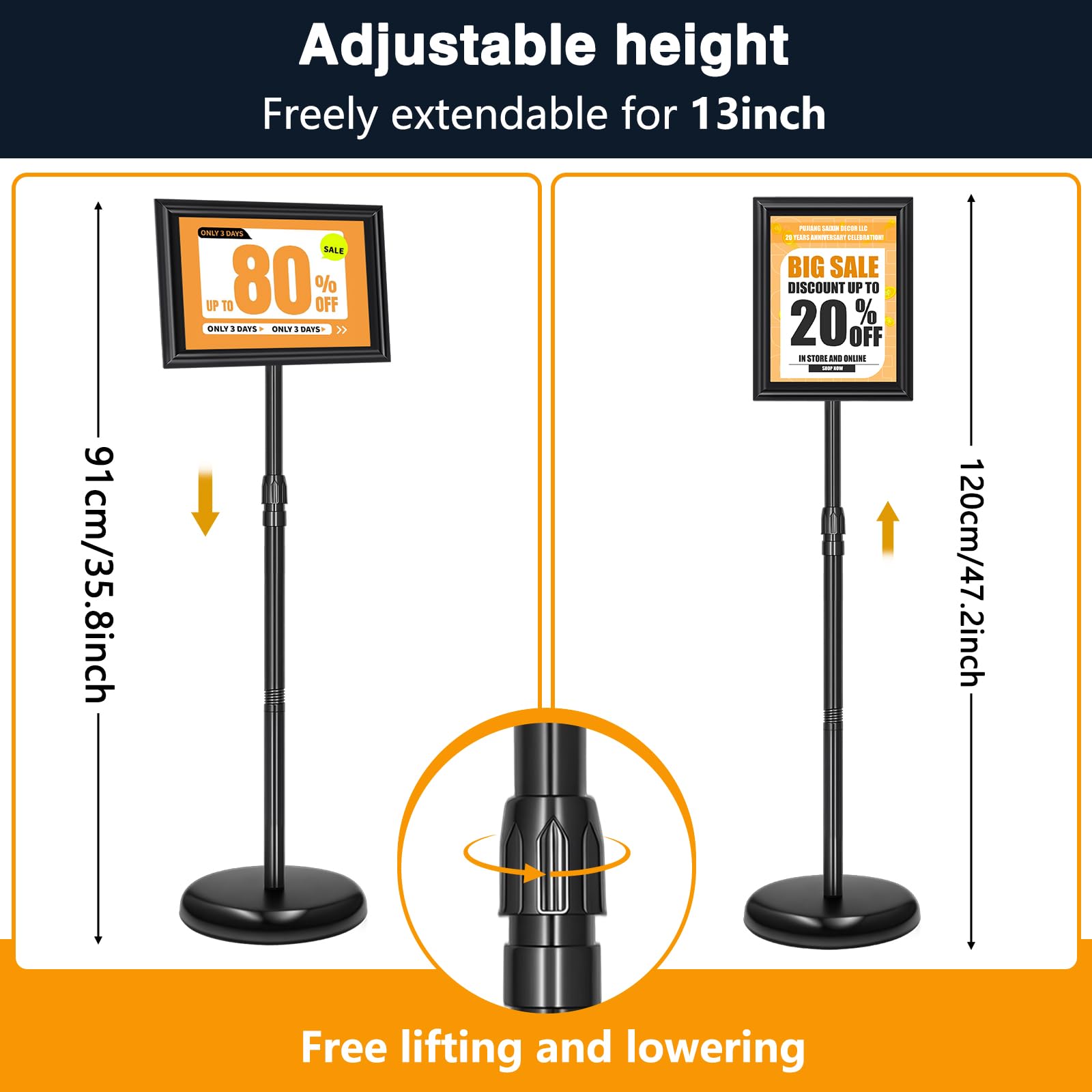 Condition photo showing New/Like New for ethpul 2 pack sign holder stand 8.5x11 inch, height adjustable floor standing signage stand with 360
