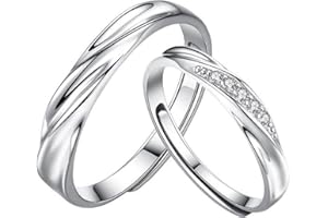 Crymystal 925 Silver Couple Rings Set Adjustable Matching Rings Love Token Open Rings L Love You Wedding Relationship Rings Engagement Rings