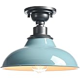 SAMTEEN Farmhouse Semi Flush Ceiling Light 12-Inch Light Blue Flush Mount Barn Ceiling Light Industrial Barn Light Fixture Ce