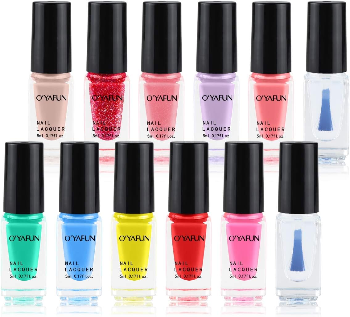 Fercaish New Non Toxic Nail Polish Set Easy Peel Off & Quick Dry Organic Water Based Eco Friendly Nail Polish for Kids Teens (12 Bottles)