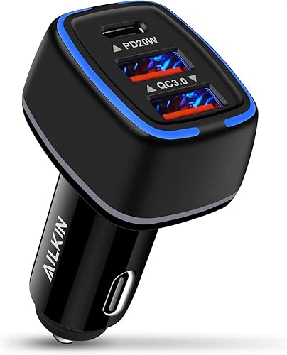 AILKIN 2Pack Super Fast 56W PD USB C Car Charger 3-Port USB A