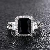 925 Sterling Silver Black Gemstone Creative Couple Fashion Square Cut Black Agate Cubic Zirconia Promise Ring CZ Eternal Engagement Wedding Jewelry-Making-Patterns