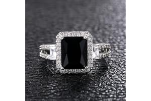 HUKQBUNX 925 Sterling Silver Black Gemstone Creative Couple Fashion Square Cut Black Agate Cubic Zirconia Promise Ring CZ Eternal Engagement Wedding Jewelry-Making-Patterns