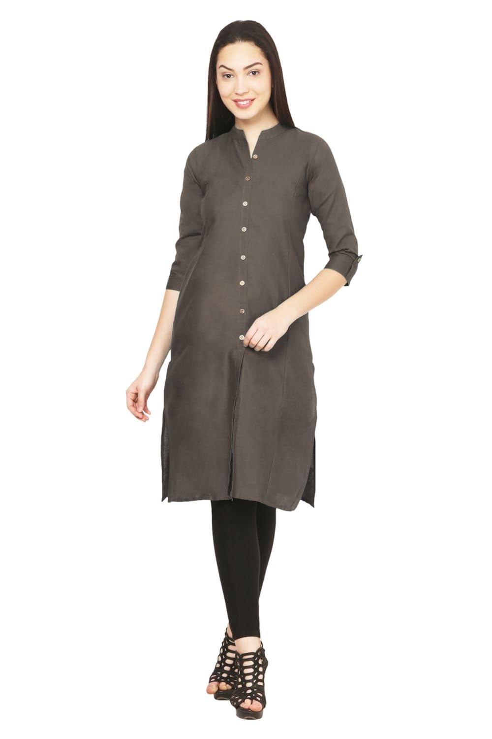 vastraa fusion women's khadi black kurta (vastraats0201-$p)