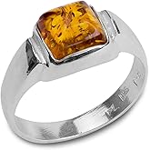 Amber Sterling Silver Square Ring