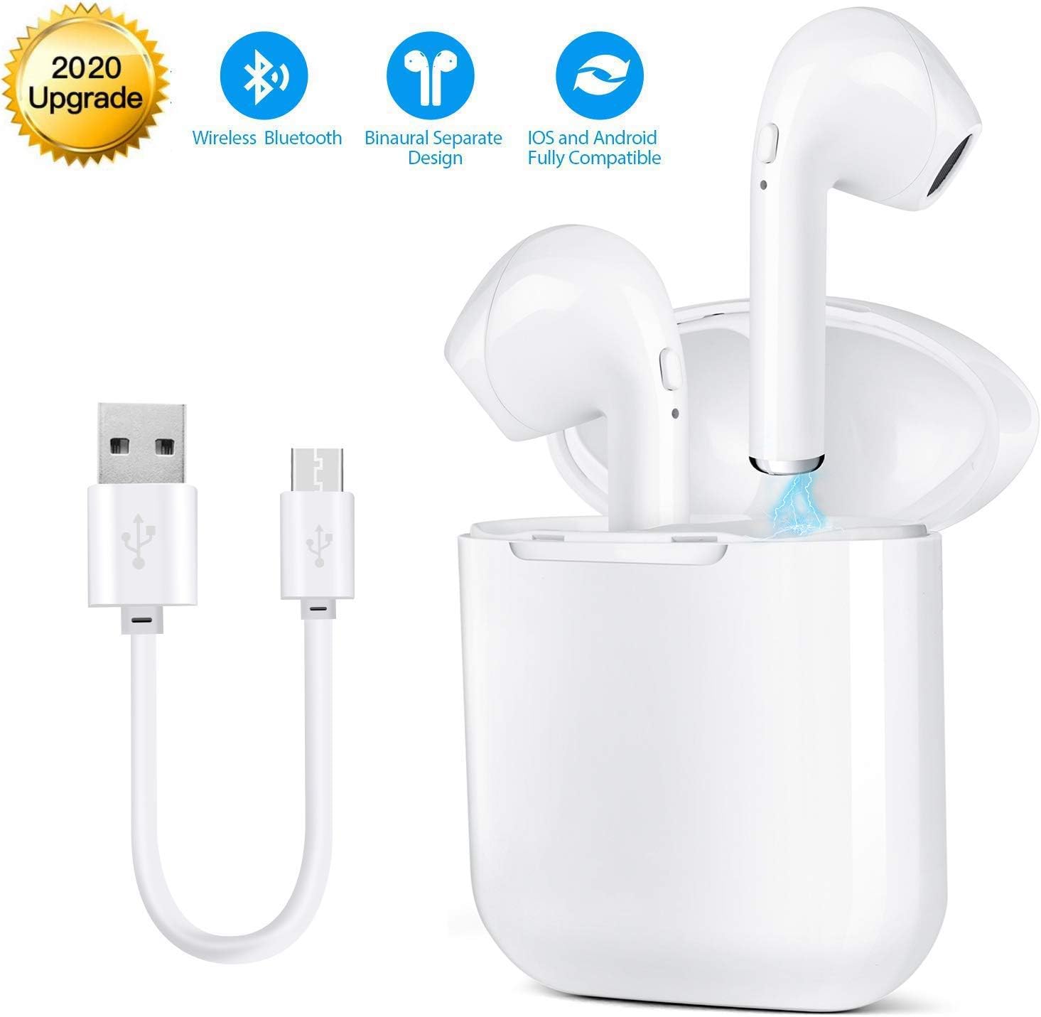 Wireless Earbuds, Bluetooth 5.0 In-Ear Headphones HD Stereo Sound Built-in Mic Earbuds Sports Headsets Auto Pairing With Charging Case, Waterproof Wireless Sports Earbuds for All Bluetooth Devices