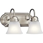 Kichler 12.25" 2-Light Vanity Bath Light in Brushed Nickel, Modern Bathroom Light with Clear Satin Etched Glass, (12.25" W x 